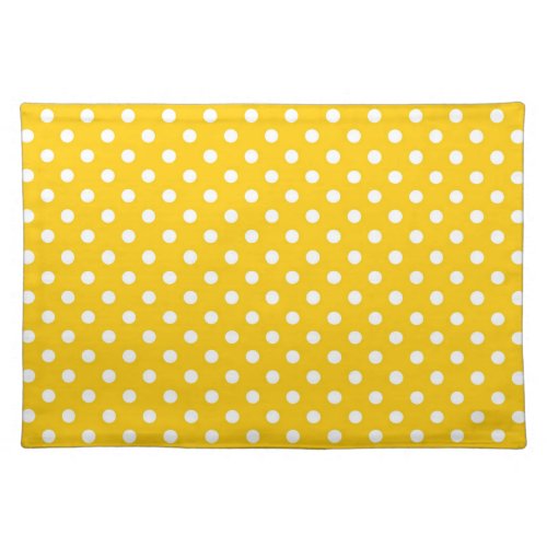 Yellow with white polka dots cloth placemat