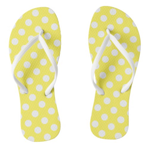 Yellow with White Polka Dots Flip Flops