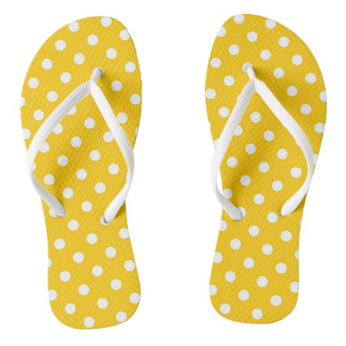 Yellow with white polka dots flip flops