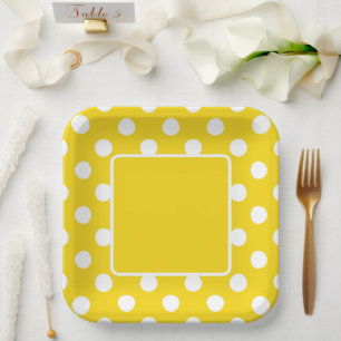 Yellow With White Polka Dots Paper Plates