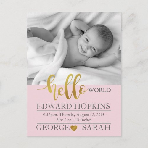 Yellow world baby photographer announcement new postcard