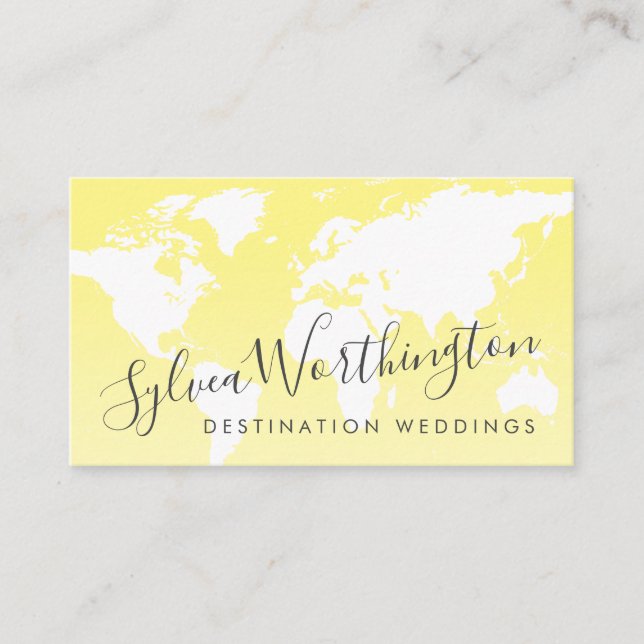 Yellow World Map Travel Business Card (Front)