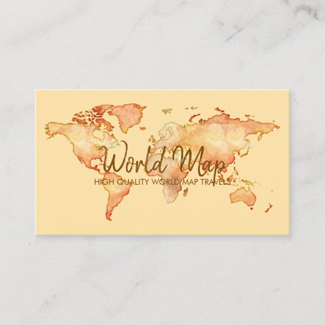 yellow World Map Travel International Trip Agent Business Card (Front)