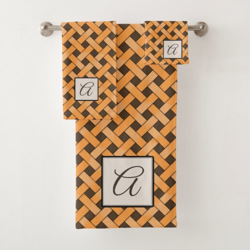 Yellow Woven Rattan on Custom Color with Monogram Bath Towel Set