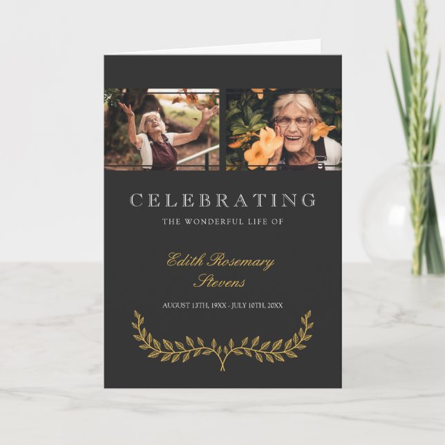 Yellow Wreath Celebrating Life Funeral Program (Front)