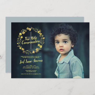 Yellow Wreath First Holy Communion Invitation
