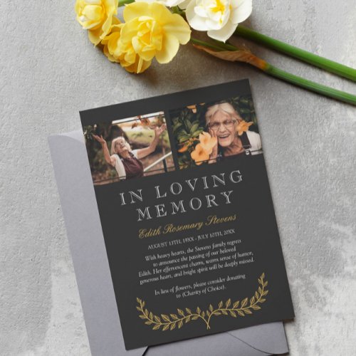 Yellow Wreath Photo In Loving Memory Announcement