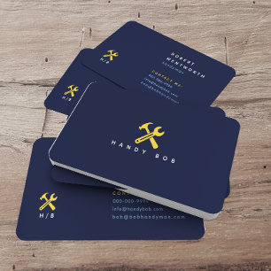 Yellow Wrench & Hammer on Blue Simple Handyman Business Card