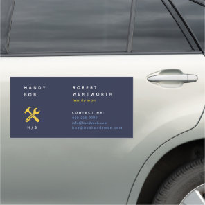 Yellow Wrench & Hammer on Blue Simple Handyman Car Magnet