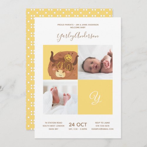 Yellow Yak  Alphabet Monogram Cute Baby Shower Invitation