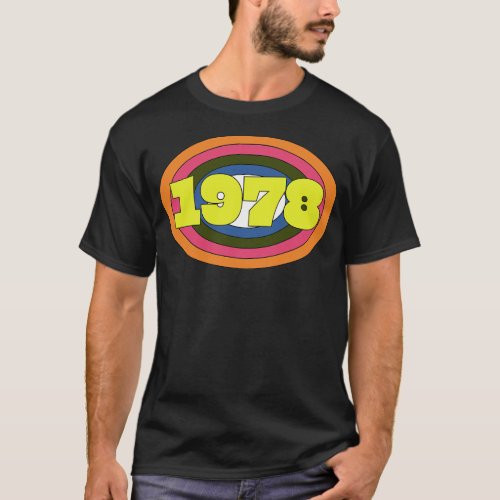 Yellow Year 1978 Rainbow Ellipse Vintage Typograph T_Shirt