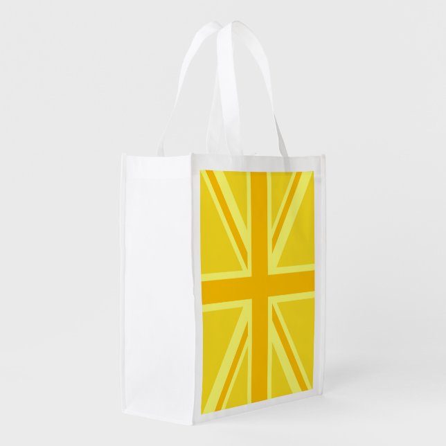 Yellow Yellow Union Jack British Flag Background Reusable Grocery Bag (Back Side)