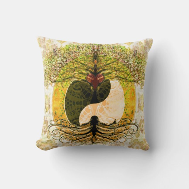 Yellow Yin Yang w/ Tree of Life Throw Pillow (Front)