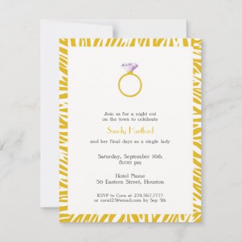 Yellow Zebra Bachelorette Party Flat Invitation by all_items at Zazzle