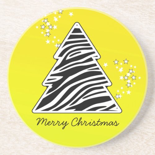 Yellow Zebra Christmas Tree Coaster