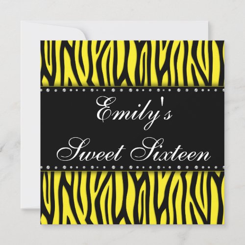 Yellow Zebra Diamonds Sweet 16 Birthday Personalized Announcement