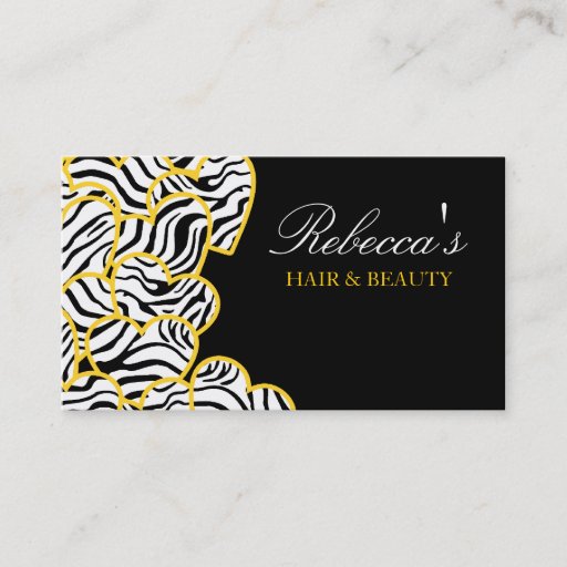 Customizable Yellow zebra Hearts Design Business Card