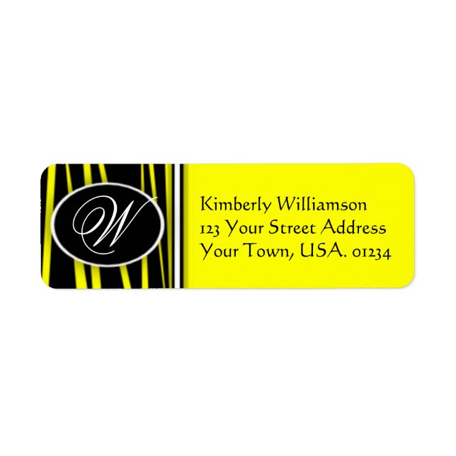 Yellow Zebra Monogrammed Return Address Labels. Label (Front)