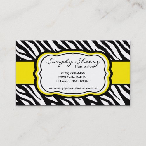 Yellow Zebra Print Hair Salon Business Card
