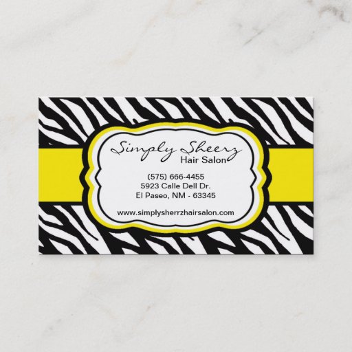 Customizable Yellow Zebra Print Hair Salon Business Card