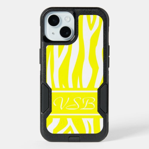 Yellow Zebra Print with monogram iPhone 15 Case