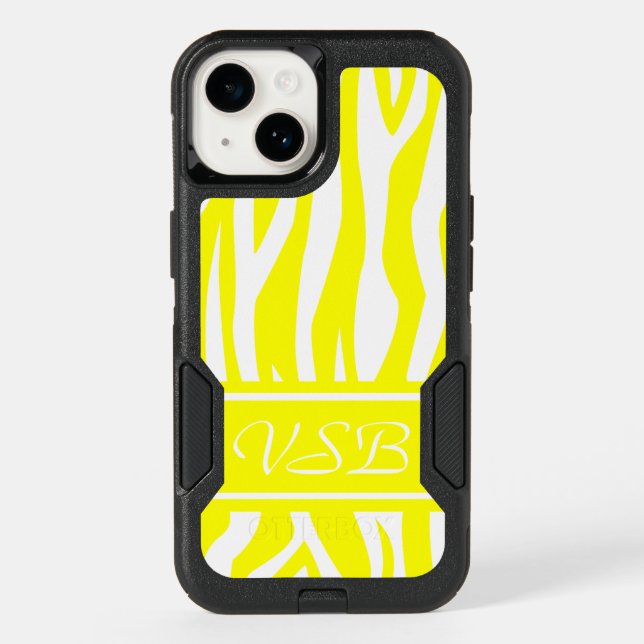 Yellow Zebra Print with monogram Otterbox iPhone Case (Back)
