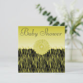 Yellow Zebra Stripes Pearls & Flower Baby Shower Invitation (Standing Front)
