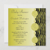 Yellow Zebra Stripes Pearls & Flower Baby Shower Invitation (Back)
