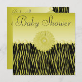 Yellow Zebra Stripes Pearls & Flower Baby Shower Invitation (Front/Back)