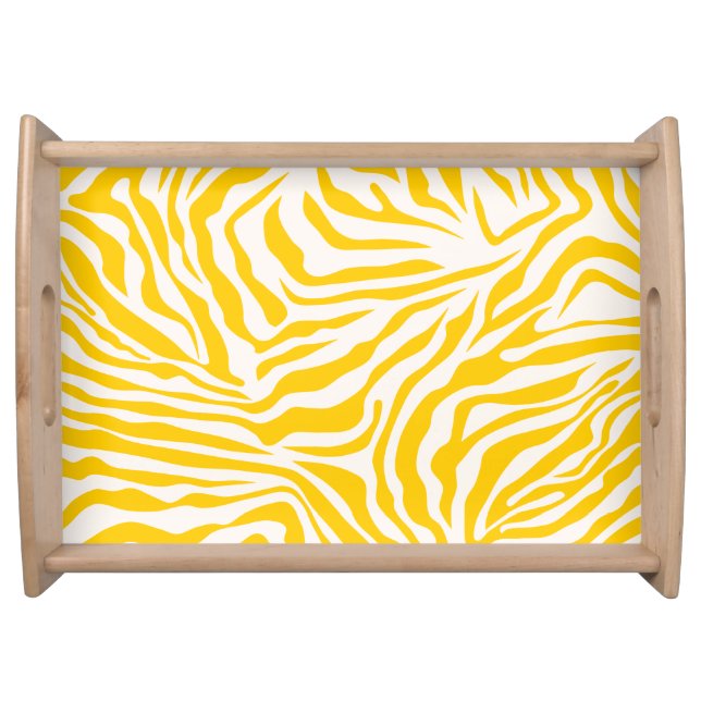 Yellow Zebra Stripes Preppy Wild Animal Print Serving Tray (Front)