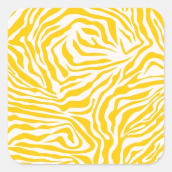 Yellow Zebra Stripes Preppy Wild Animal Print Square Sticker by dailyreginadesigns at Zazzle