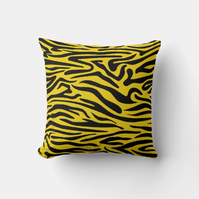  Yellow Zebra Stripes Preppy Wild Animal Print Throw Pillow (Front)