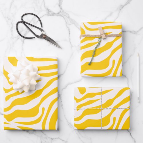 Yellow Zebra Stripes Preppy Wild Animal Print Wrapping Paper Sheets