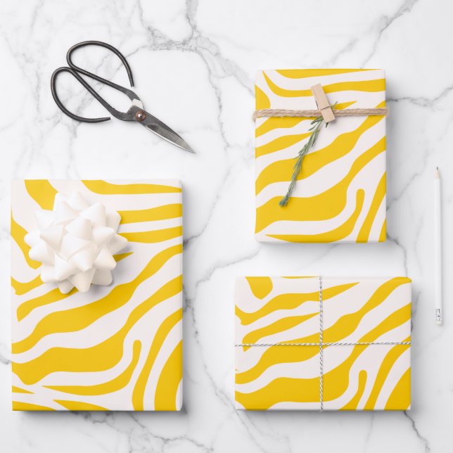 Yellow Zebra Stripes Preppy Wild Animal Print Wrapping Paper Sheets (Front)