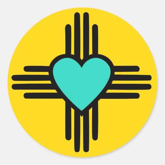 Yellow Zia Heart Classic Round Sticker (Front)