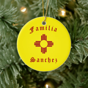 Yellow Zia Sun Puro Nuevo Mexico Ceramic Ornament