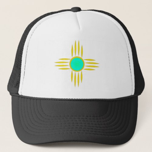 Yellow Zia with Turquoise Center Trucker Hat