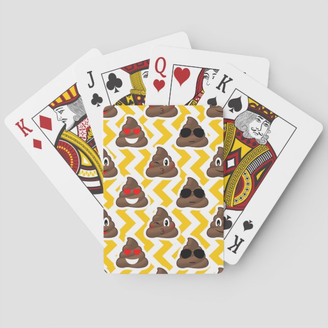 Yellow Zig Zag Poop Emojis Poker Cards (Back)