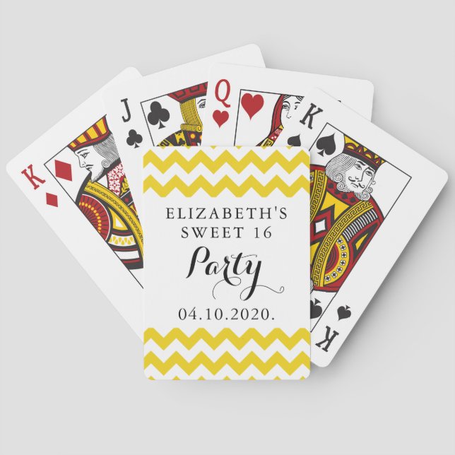 Yellow Zigzag, Chevron, Zigzag Pattern, Sweet 16 Poker Cards (Back)