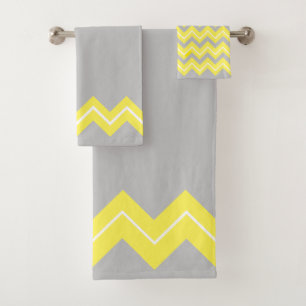 Yellow Zigzag on Gray Bath Towel Set