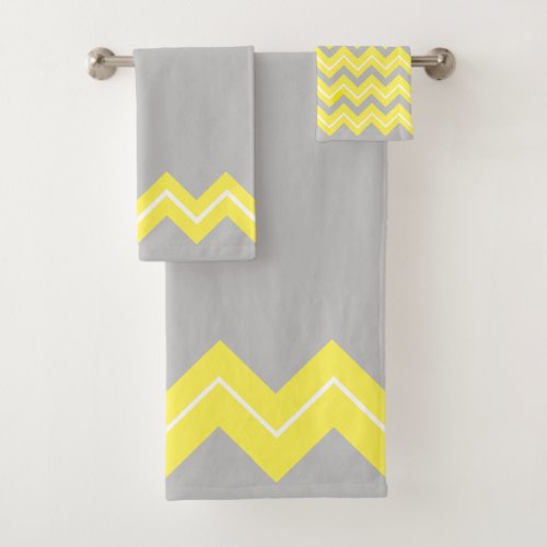 Yellow Zigzag on Gray Bath Towel Set
