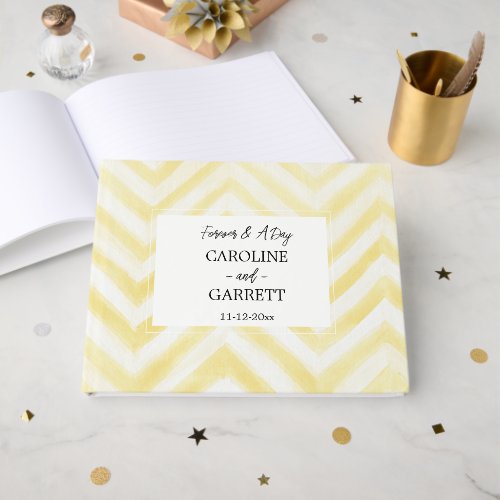 Yellow Zigzag Stripes Wedding Guest Book