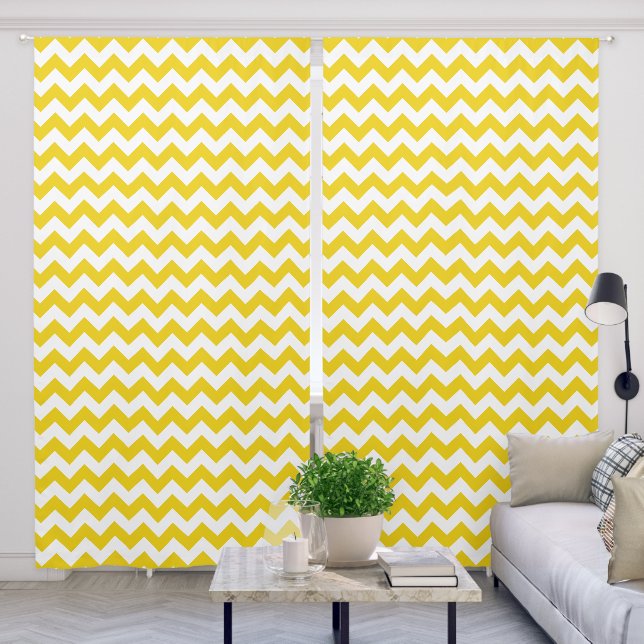 Yellow Zigzag, Yellow Chevron, Geometric Pattern Blackout Curtains (Living Room)
