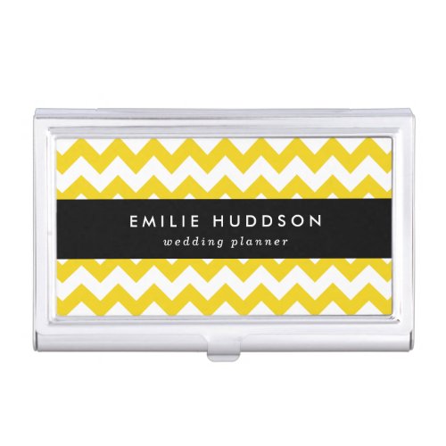 Yellow Zigzag Yellow Chevron Geometric Pattern Business Card Case