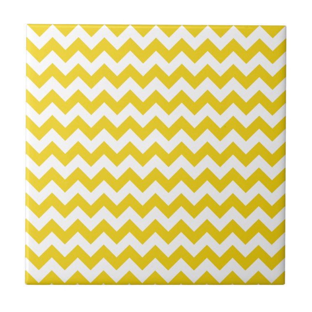 Yellow Zigzag, Yellow Chevron, Geometric Pattern Ceramic Tile (Front)