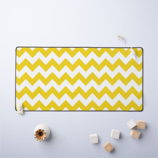 Yellow Zigzag, Yellow Chevron, Geometric Pattern Desk Mat