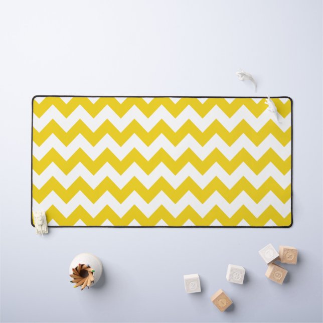 Yellow Zigzag, Yellow Chevron, Geometric Pattern Desk Mat (Kids Table)