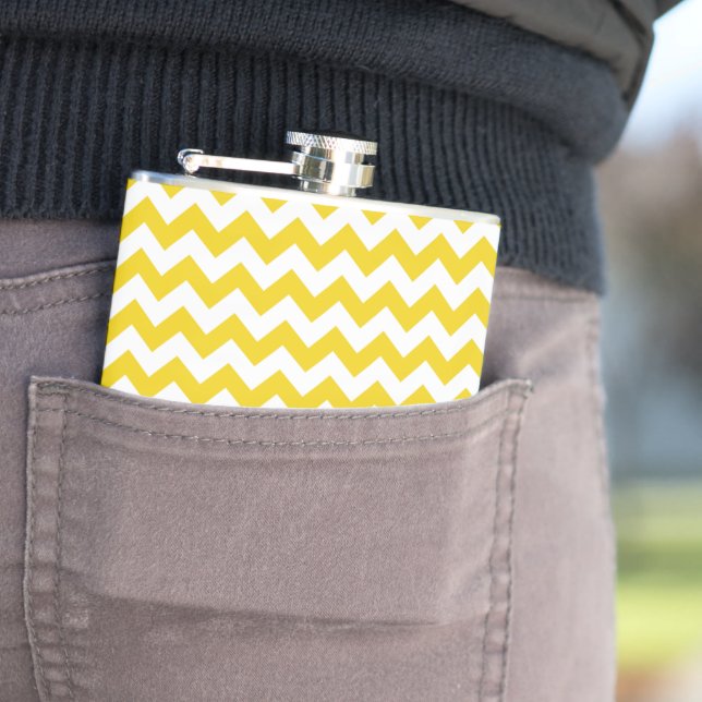 Yellow Zigzag, Yellow Chevron, Geometric Pattern Flask (In Situ)