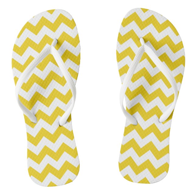 Yellow Zigzag, Yellow Chevron, Geometric Pattern Flip Flops (Footbed)