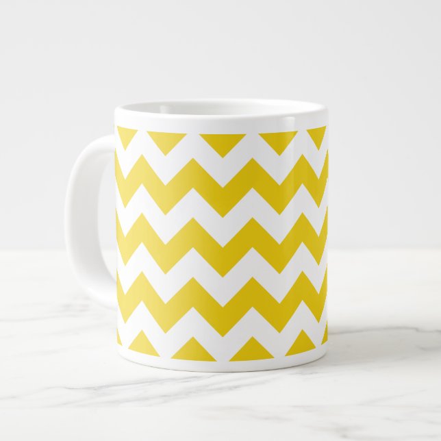 Yellow Zigzag, Yellow Chevron, Geometric Pattern Giant Coffee Mug (Front Left)